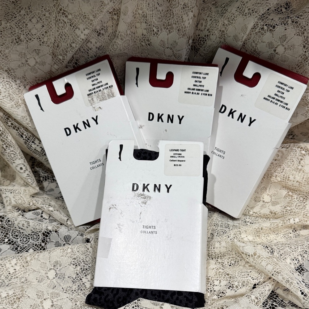 DKNY Control Top Tights Bundle 1 Black leopard and 3 Crimson NWT bundle of 4